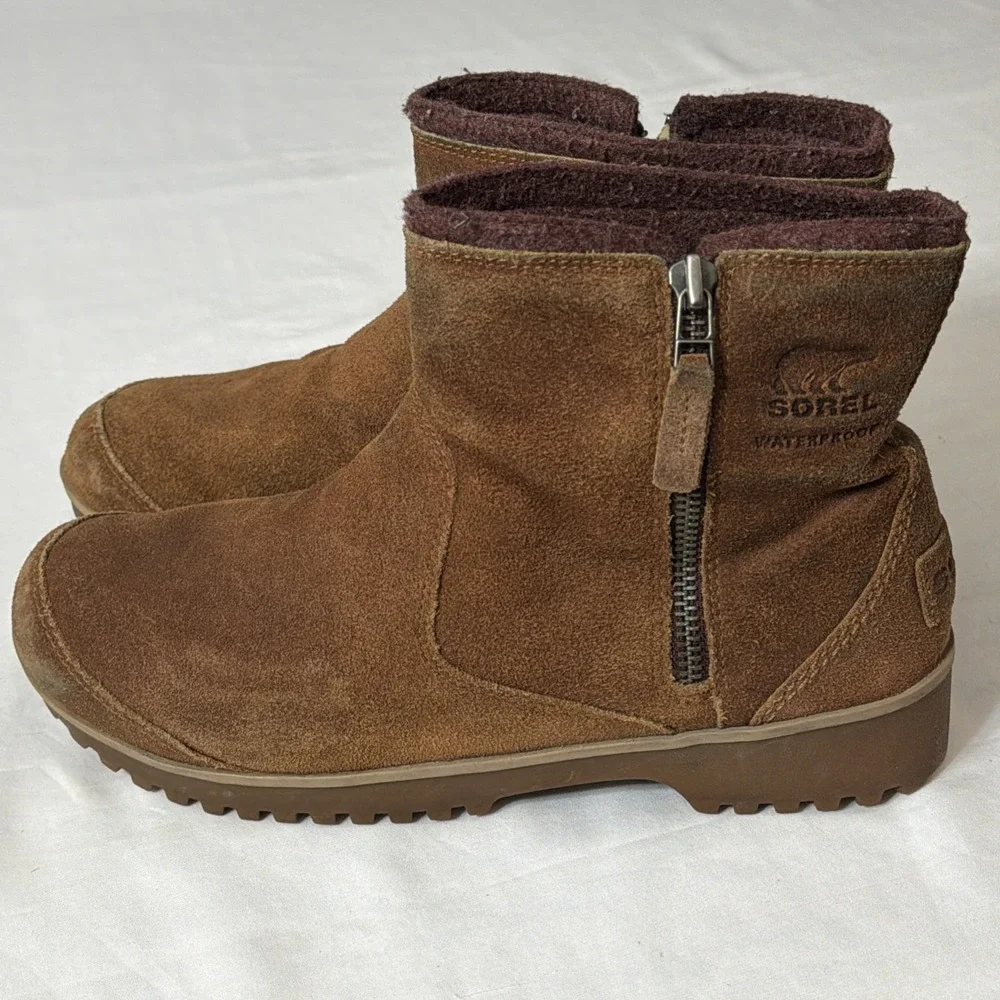 Sorel Meadow Women's 11 M Ankle Boots Brown Waterproof Suede NL2189-286 Side Zip